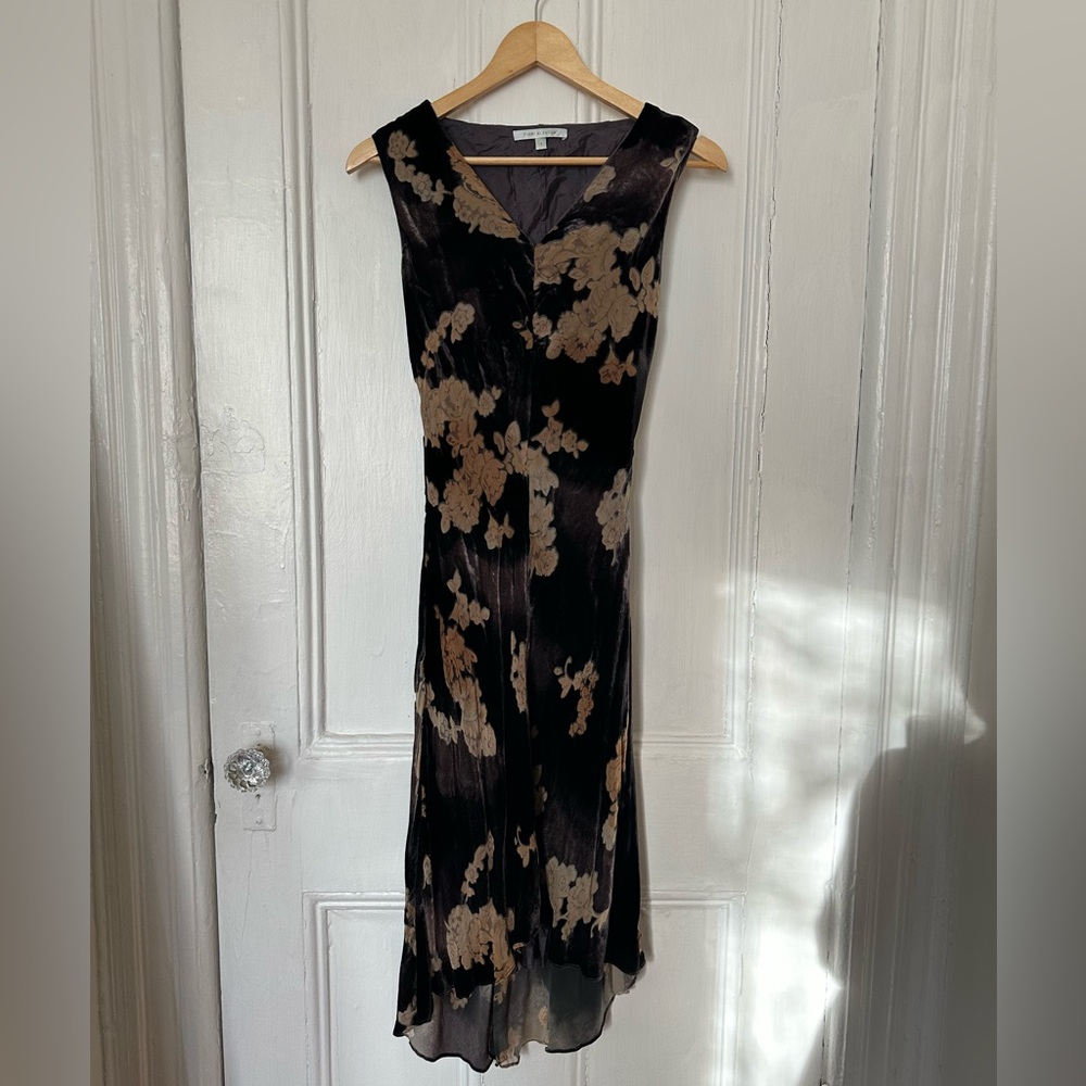 Vintage Black and Brown Floral Velvet Dress